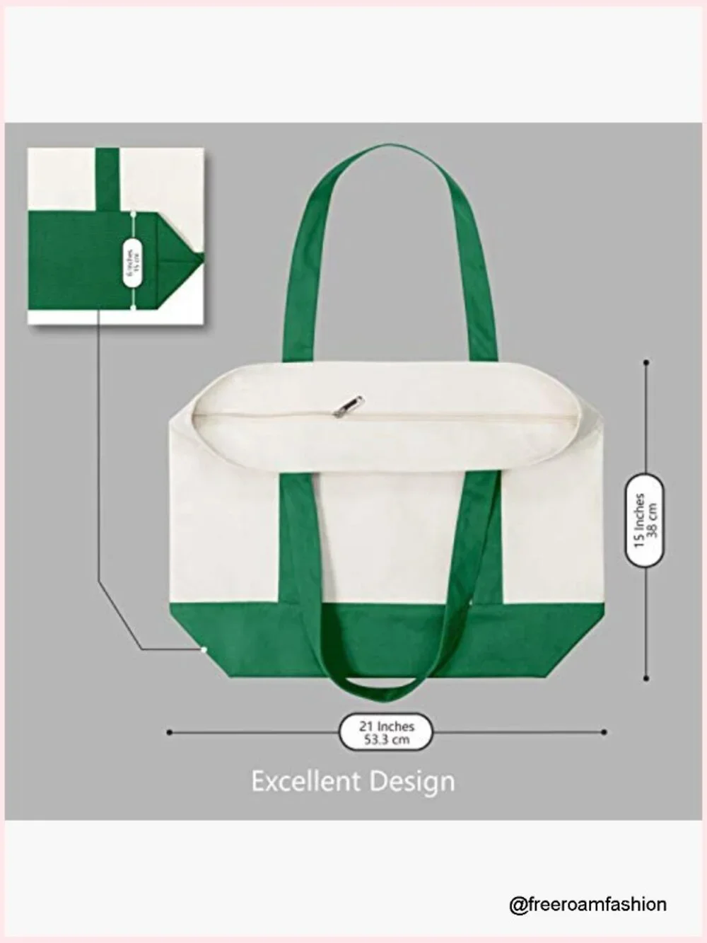 Canvas Tote Bag with Zipper Closure & Pocket